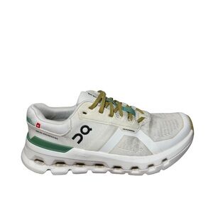 On Running White and Olive Sneakers